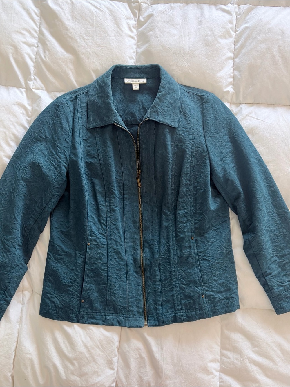 Coldwater Creek Teal Zip-Front Textured Utility Jacket